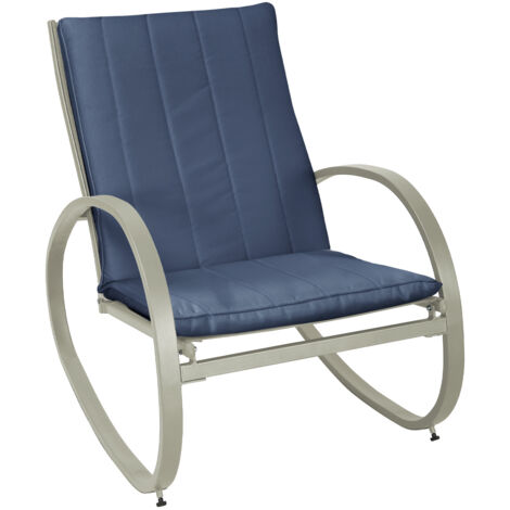 Svita – Fauteuil à bascule d'extérieur rembourré bleu – Structure en acier – Dimensions 65x88x87 cm – Capacité 100 kg – Accoudoirs avec butées