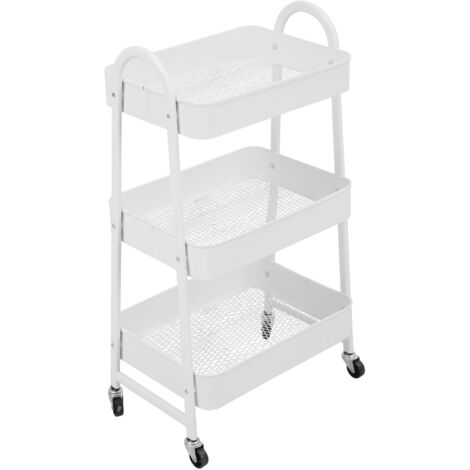 Svita – Chariot de service à roulettes 3 niveaux blanc – Dimensions 42x31,5x80 cm – Acier avec revêtement en poudre – 4 roues dont 2 verrouillables