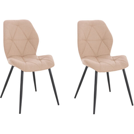 Svita – Lot de 2 chaises de salle à manger rembourrées – Revêtement en tissu beige – Dossier arrondi – Hauteur d'assise 46,5 cm