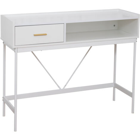 Svita – Table console étroite avec tiroir et étagère sur pied – Acier thermolaqué et MDF – Dimensions 110x35x85cm – Couleur blanche