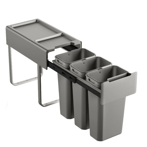 SVITA EM3x10 Poubelle encastrable 30L (3x10L) 3 compartiments avec couvercle système de tri des déchets 3 voies