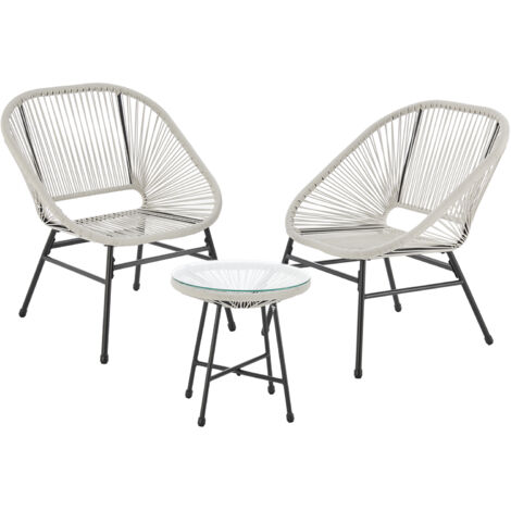 Svita – Ensemble table et chaises de jardin 3 pièces – 2 fauteuils confortables – Table d'appoint en polyrotin blanc – Acier revêtu pour extérieur