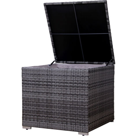 Svita – Coffre à coussins en polyrotin – Boîte de jardin extensible 75x75x64cm – Résistant aux intempéries et aux UV – Couleur gris