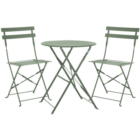 Svita – Ensemble table et chaise de jardin pliants – 2 places – Table ronde Ø 60 cm – Couleur menthe – Résistant aux intempéries
