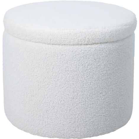Svita – Coffre de rangement tabouret rond en tissu Teddy blanc – Dimensions 44 x 35 cm – Capacité 120 kg – Espace de rangement intérieur