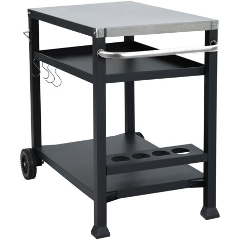 Taino – Chariot à plancha noir – Acier inoxydable et thermolaqué – 100 x 64 x 84,5 cm – 2 roulettes pour déplacement facile