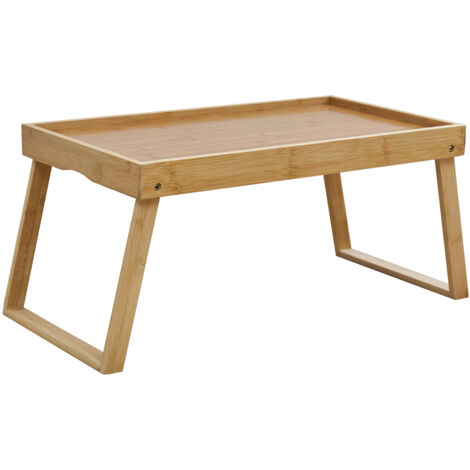 Table De Lit Pliable En Plastique Et Bois - Plateau 48.3x33 Cm, Rebord 5 Cm, Pieds En Pin, Design Labyrinthe Bleu