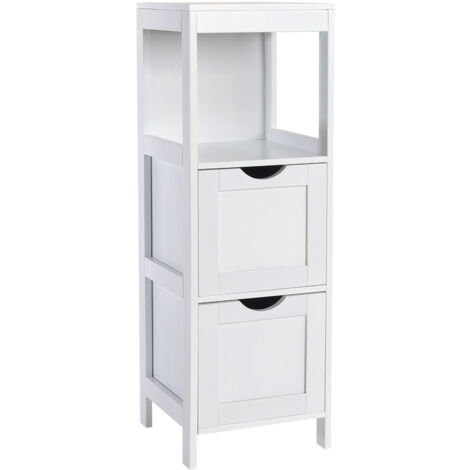 Étagère de salle de bain SVITA LINTU, étagère sur pied, meuble de salle de bain, tiroirs, aspect bois, blanc (1/5)