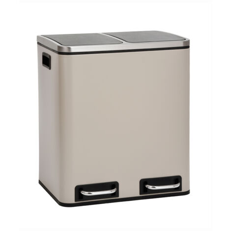 Svita – Poubelle sous évier 30L – 2 compartiments avec pédales antidérapantes – Acier thermolaqué taupe – Fermeture lente et silencieuse - TM2X15