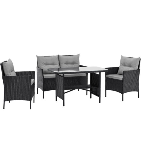 SVITA DALLAS Ensemble de meubles de jardin en résine tressée 4 pièces 2 fauteuils, canapé, table, coussins inclus Noir