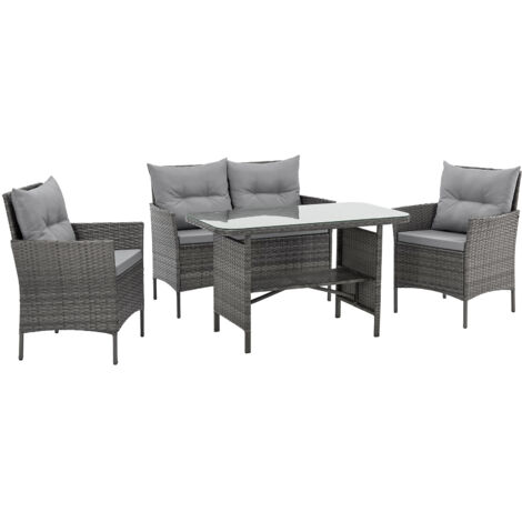 SVITA DALLAS Ensemble de meubles de jardin en résine tressée 4 pièces 2 fauteuils, canapé, table, coussins inclus Gris