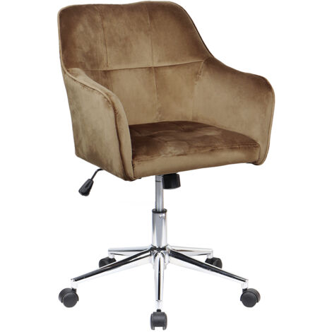 Svita – Chaise de bureau pivotante en velours marron – Accoudoirs hauts – Hauteur d'assise réglable 47-57 cm – Piètement chromé avec roulettes