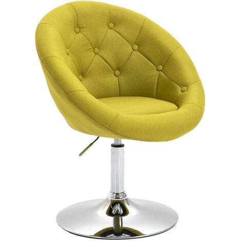 Svita – Fauteuil lounge pivotant rétro vert citron – Assise en polyester – Hauteur réglable 43-54 cm – Pied rond argenté stable (1/5)