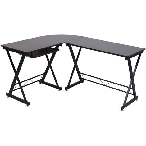 Svita – Bureau d'angle 150 x 120/50 x 75 cm – Plateau en matériau dérivé du bois noyer – Pieds en métal noir – Espace de travail optimisé