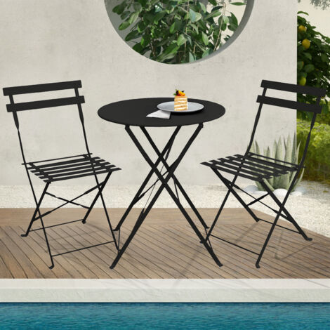 Grand patio Ensemble bistrot pliable 3 pièces, 2 chaises et 1 table, résistant aux intempéries, ensemble de conversation extérieur/intérieur pour terrasse, cour, jardin - Blanc