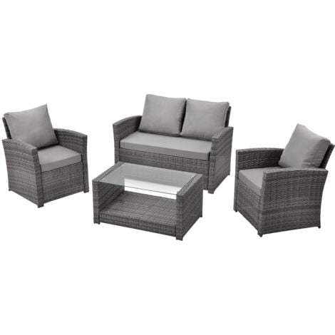 SVITA ROMA Ensemble en poly rotin Salon Table Garniture Meuble de jardin Gris