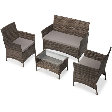 SVITA BROOKLYN Salon en poly rotin balcon Lounge ensemble de meubles de jardin brun