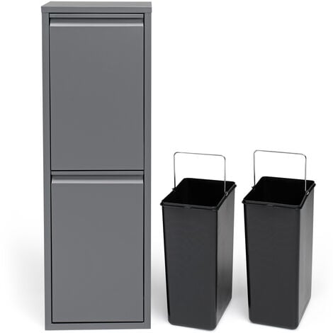 SVITA Poubelle 30L en inox Poubelle verticale Tri sélectif 2x15L Gris