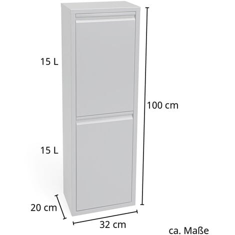 SVITA Poubelle 30L en inox Poubelle verticale Tri sélectif 2x15L Gris