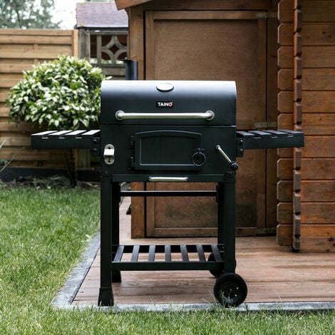 grill vertical TAINO XL Fumoir en option avec accessoires CHARIOT BARBECUE Gril au charbon de bois Haube Noir four pour fumoir Smoker foyer de barbecue 