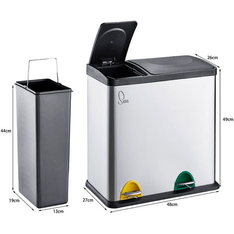 SVITA TC2Combo35 Poubelle en inox Poubelle de tri (12l + 23l) argentée