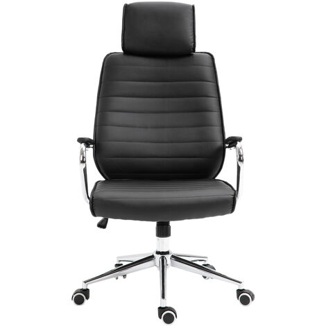 Svita – Chaise de bureau pivotante ergonomique noire – Appui-tête réglable – Dossier rembourré – Piètement chromé avec roulettes – Dimensions 114-121 x 52 x 49 cm (1/5)