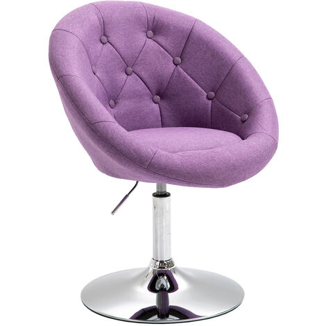 Svita – Fauteuil lounge violet pivotant – Fauteuil club rétro en polyester – Hauteur réglable 43-54 cm – Design capitonné avec pied argenté