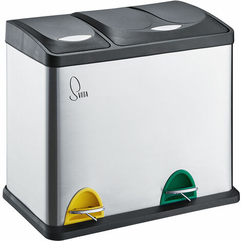Svita – Corbeille à papier 2 compartiments 8L + 18L – Acier inoxydable argenté – Pédale antidérapante – Pour tri sélectif écologique - Combo26