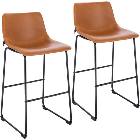 Svita – Set de 2 tabourets de bar en similicuir cognac – Hauteur d'assise 72,5 cm – Structure métallique robuste – Repose-pieds confortable (1/5)