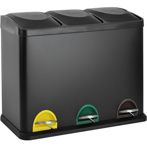 Svita – Poubelle tri sélectif 45L – 3 compartiments de 15L – Acier revêtu et plastique – Mécanisme d'ouverture à pédale – Pédales antidérapantes - TC3X15