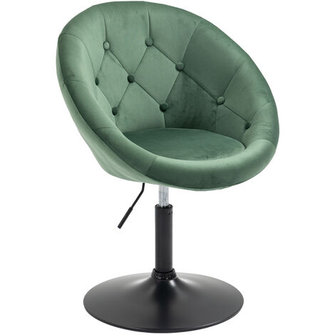 Svita – Fauteuil club pivotant rétro vert foncé/noir – Assise en polyester velours – Hauteur réglable 43-54 cm – Pied noir antibasculement