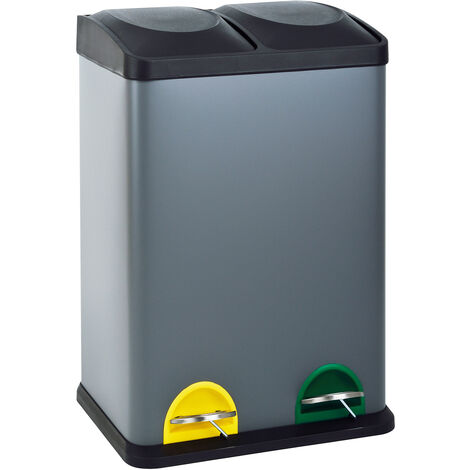 Svita – Poubelle de tri sélectif 40L avec 2 seaux de 20L – Acier revêtu par poudre – Pédales antidérapantes pour ouverture hygiénique - TC2X20