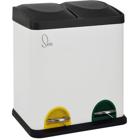 Svita – Poubelle tri sélectif 30L à pédale – 2 compartiments 15L en acier – Système de tri écologique – Marquages pour déchets recyclables - TC2X15