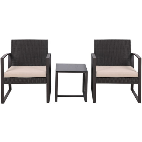 SVITA LOIS Poly rotin Salon de jardin Ensemble table et fauteuils noir