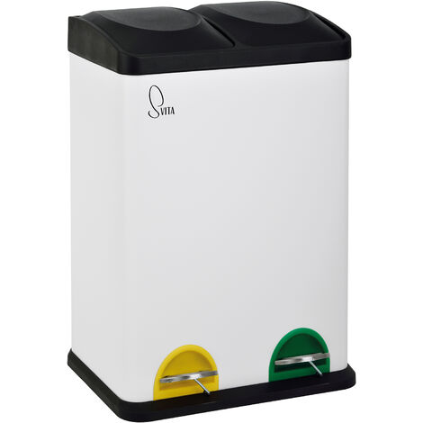 Svita – Poubelle de tri sélectif 40L – 2 compartiments de 20L en acier revêtu – Pédales antidérapantes – Mécanisme silencieux - TC2X20