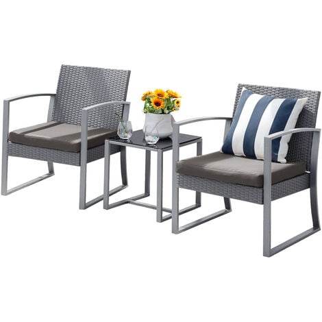 SVITA LOIS Poly rotin Salon de jardin Ensemble table et fauteuils Gris