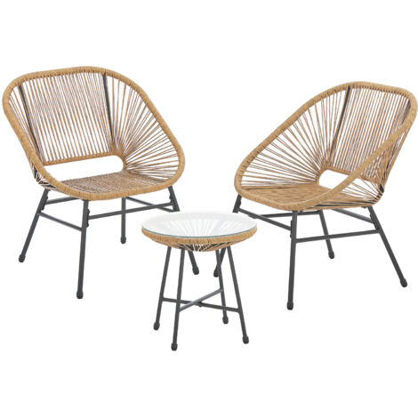 SVITA TULUM Meubles de balcon 3 pièces. Salon de jardin, chaises de balcon et table naturel (1/5)