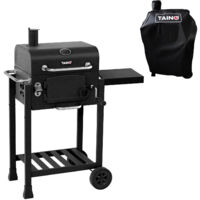 Fumoir TAINO HERO compact à charbon de bois – Gril 42,6 x 31,5 cm – Thermomètre intégré – Table d'appoint pliable – 2 vannes d'air