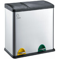 Svita – Poubelle à pédale en inox 35L – 2 compartiments (12L + 23L) – Ouverture silencieuse – Pédales antidérapantes – Argentée
