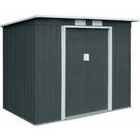 Hattoro – Abri à outils métallique P100 – Toit en appentis gris – 2 portes coulissantes – Grilles d'aération pour ventilation