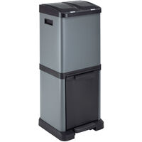 Svita – Poubelle à pédale 32L – 2 compartiments 8L + 16L – Acier gris avec couvercles à bouton et pédale – Seaux intérieurs amovibles