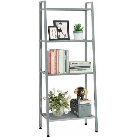 Ladder Bookcase 4 Tiers Bookshelves Metal Plant Stand Metal Floor Standing Shelving Unit Silver
