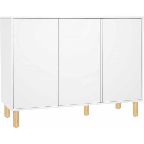 Storage Cabinet 3 Doors Cupboard Living Room Sideboard with Adjustable Shelves Wooden White 107x40x80cm