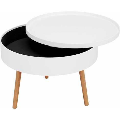 White Coffee Table Large Round Side, Round Table Storage Caddy