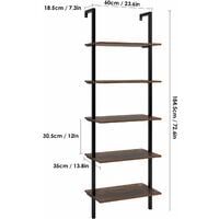 5 Tiers Standing Shelf Unit Ladder Shelf Bookcase Plant Stand Industrial Wall Bookshelf 184.5x60x35cm Vintage