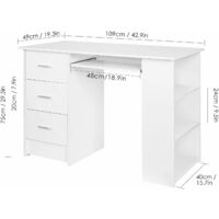 Computer Desk with Drawers Wooden Office Workstation Writing Table Keyboard Shelf 109x49x75cm White