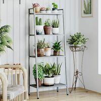 Ladder Bookcase 4 Tiers Bookshelves Metal Plant Stand Metal Floor Standing Shelving Unit Silver