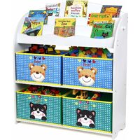Children Toy and Book Storage Unit with 3 Tier Bookshelves White Toy Storage Organizer 4 Fabric Removable Storage Box Kids Bookshelf for Children's Room