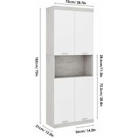 Tall Storage Cabinet, Freestanding Wooden Kitchen Cupboard with Doors and Shelves, Space Saving Storage Organizer for Bathroom Living Room,73 x 31 x 190cm, White Grey