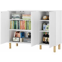 Storage Cabinet 3 Doors Cupboard Living Room Sideboard with Adjustable Shelves Wooden White 107x40x80cm
